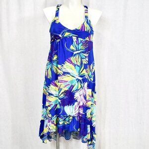 California Women - sleeveless V-Neck Colorful ruffle dress women's size Large